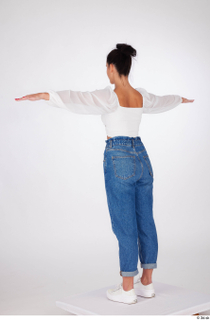 Suleika dressed high waist loose jeans standing t-pose white balloon…